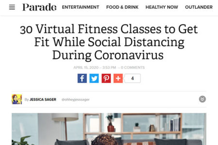 Screenshot of Parade article titled “30 Virtual Fitness Classes to Get Fit While Social Distancing During Coronavirus.”